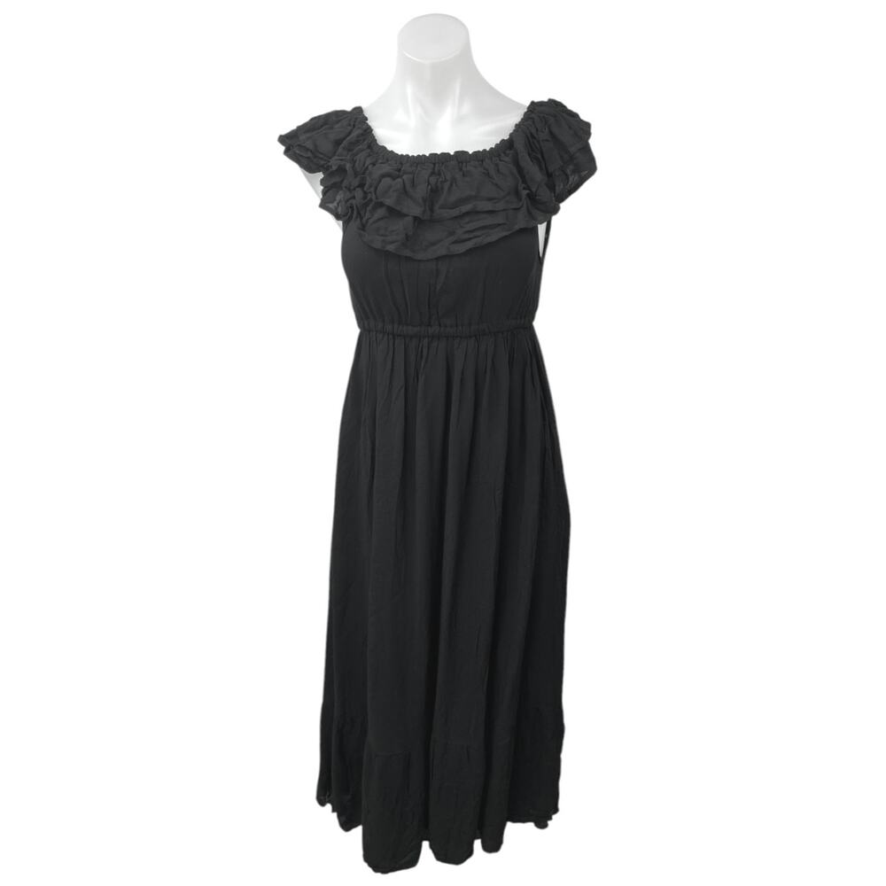 Showpo Women's Black Ruffle Off The Shoulder Empire Midi A Line Dress Size 4